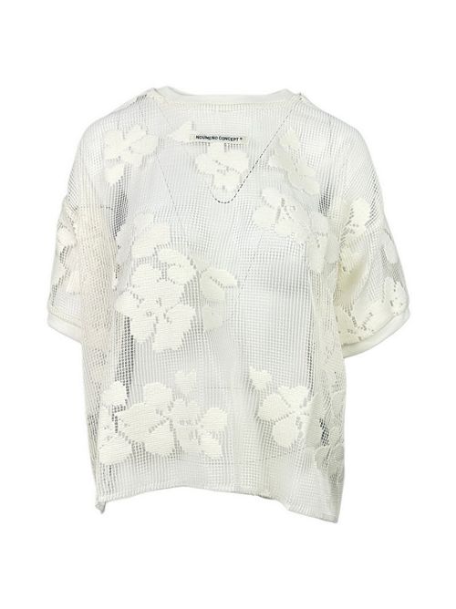 t-shirt donna traforata in pizzo floreale bianco Noumeno Concept | T102-16000BIANCO